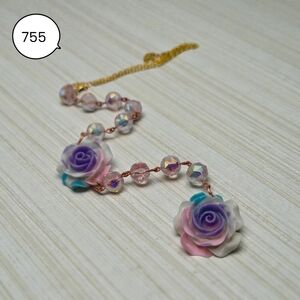 Pastel Rose Car Charm with Iridescent Pink Beads | Floral Rearview Mirror Charm